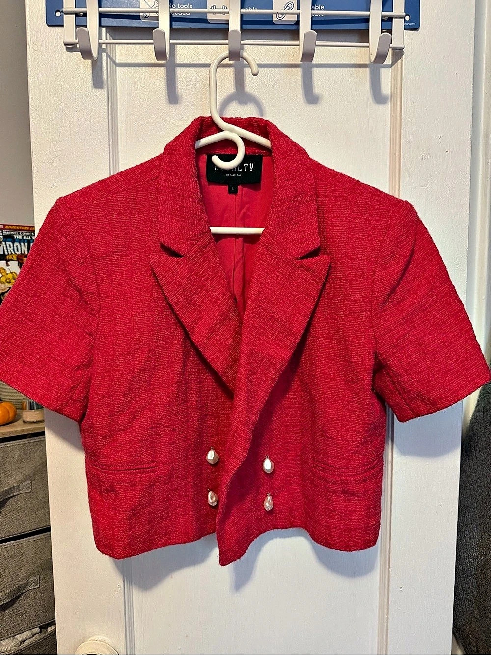 Royalty by Maluma Cropped Tweed Blazer Pink Size Large